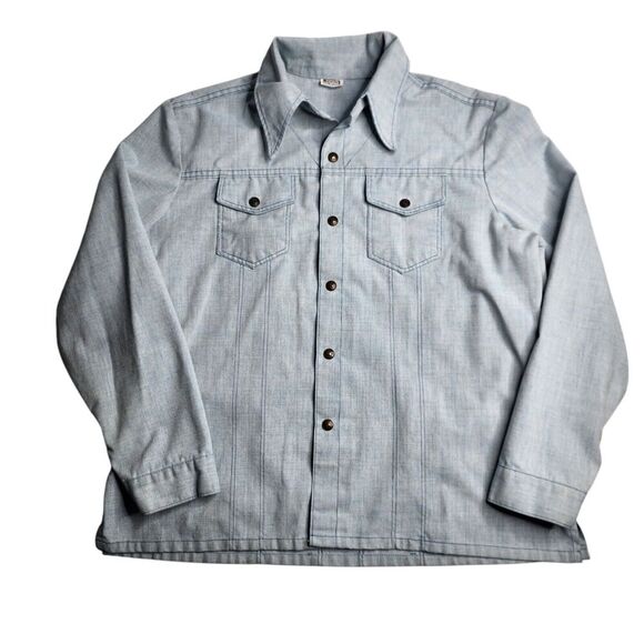 Vintage Montgomery Ward Work Shirt Jacket‎ Snap Button Blue Denim Size XL